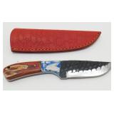 New Damascus Blade Knife with Leather Sheath - 4"