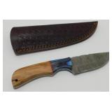 New Damascus Blade Knife with Leather Sheath -