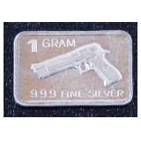 1 gram Silver Ingot - Handgun, .999 Fine Silver