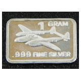 1 gram Silver Ingot - Tandem Wing Plane, .999