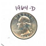 1964-D Washington UNC Silver Quarter