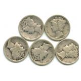 (5) Mercury Silver Dimes