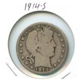 1914-S Barber Silver Half Dollar