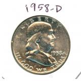 1958-D Franklin UNC Silver Half Dollar