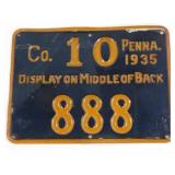 1935 Pennsylvania Hunting Metal Back Tag License