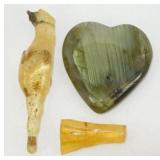 Two Small Pieces of Amber and a Labradorite Heart