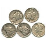 (5) Mercury Silver Dimes