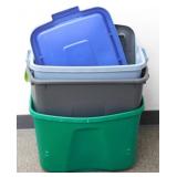 ** 3 Large Plastic Totes - 2 w/ Lids