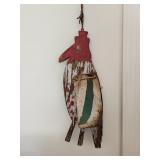 Folk art hanging Rooster.   Tin wings, metal