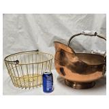 Copper coal bucket and a wire egg basket  look at