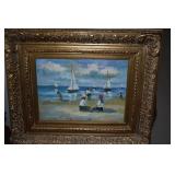 On canvas signed M Roshen ???Beach scene with chi