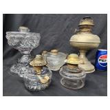 5 vintage oil lamps. Claer font eye peanut