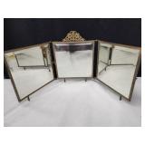 Victorian tri fold Triptych mirror. Ornate angel