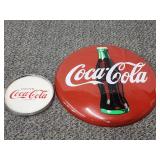 1990 Metal Coca-Cola button and vintage concave