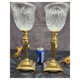 Pair of crystal and brass lamps.  Made in China.