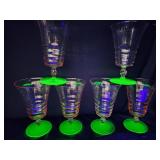 6 vintage watermelon Uranium footed stemware.