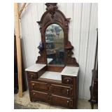 Victorian Walnut marble top Drop well Dresser