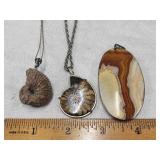 Costume jewelry.  Fossils and stone pendant.