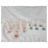 16 Depression Glass footed water glasses 10 one