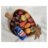 Wood Pineapple bowl and wood carved fruit