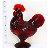 Red glass rooster candy dish