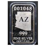 1 troy ounce Arizona state silver bar