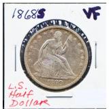 1868S seated liberty half dollar