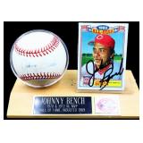 Johnny Bench signed baseball & card w/ COA