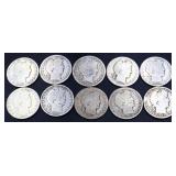 Lot of 10 barber half dollars