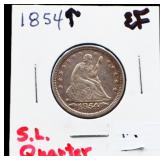 1854 arrow date seated liberty quarter