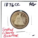 1876 Carson City seated liberty quarter