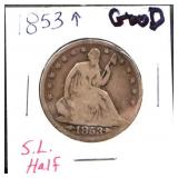 1853 arrow date seated liberty half dollar