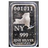 1 troy ounce New York state silver bar