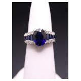 STERLING SAPPHIRE RING, LAB CREATED