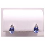 PAIR OVAL CUT TANZANITE EARRINGS, LAB GROWN