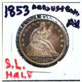 1853 arrows & rays seated liberty half dollar