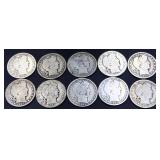 Lot of 10 barber half dollars