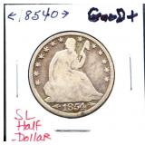 1854O arrow date seated liberty half dollar