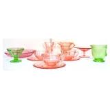 12 piece colored glass lot, inc pink sugar/creamer