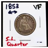 1853 arrow date seated liberty quarter