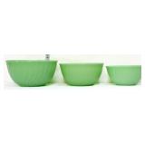 Trio of vintage Fire King jadeite mixing bowls