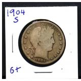 1904S barber half dollar