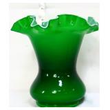 Fenton ivy green 5in glass cased vase