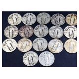 Lot of 17 standing liberty quarters