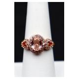 Sterling oval cut morganite ring, lab grown