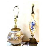 Lot of 2 lamps, no shades, 1 gold/white ball base