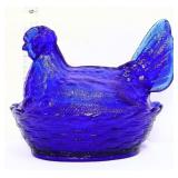 Cobalt glass hen on nest