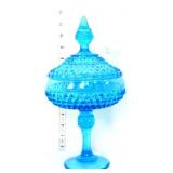 Vintage blue diamond point glass compote