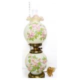 Fenton satin glass cherry blossom parlor lamp