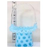 Fenton blue coin dot basket w/ clear handle